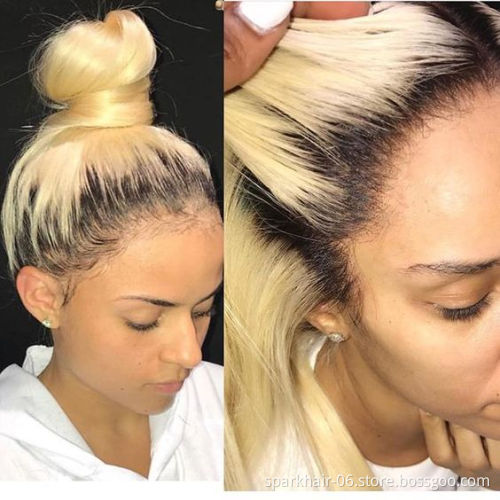 Pre-Plucked 100% Virgin Human Virgin Hair Blonde 1B/613 Blonde Lace Front Wig Dark Roots,HD Transparent Lace Front Wig